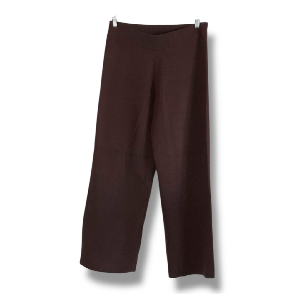 Adrienne Vittadini Wide Leg Pants Chocolate Brown Stretch Knit Size Medium